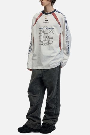 Concert Outfit Retro Jersey  Oversized Long Sleeves T-Shirt