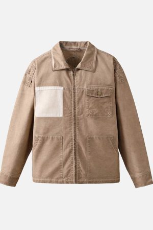 Concert Outfit Retro Lapel  Zip Up Work Jacket