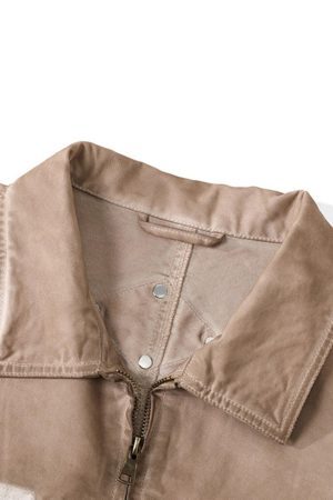 Concert Outfit Retro Lapel  Zip Up Work Jacket