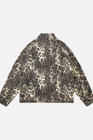 Concert Outfit Retro Leopard Printed Denim Jacket