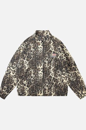 Concert Outfit Retro Leopard Printed Denim Jacket