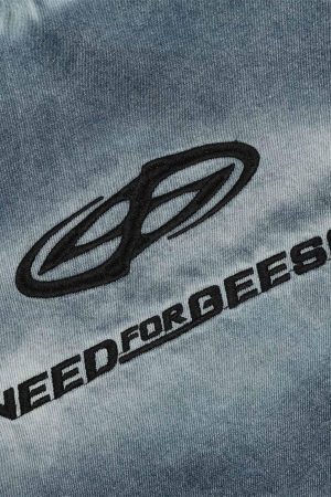 Concert Outfit Retro Letter Embroidery Contrast Denim T-Shirt