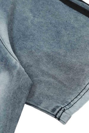 Concert Outfit Retro Letter Embroidery Contrast Denim T-Shirt