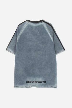 Concert Outfit Retro Letter Embroidery Contrast Denim T-Shirt