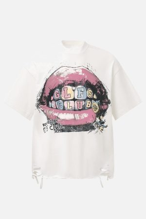 Concert Outfit Retro Letter Lip Graphic T-Shirt