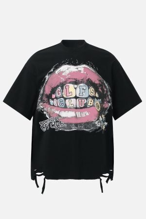 Concert Outfit Retro Letter Lip Graphic T-Shirt