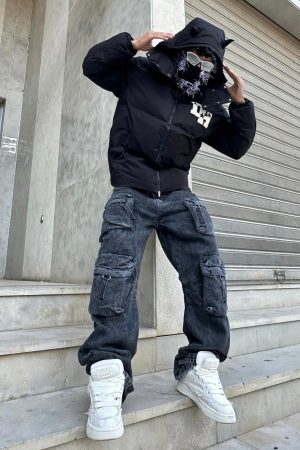 Concert Outfit Retro Letter Print Down Jacket