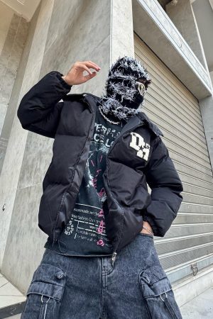 Concert Outfit Retro Letter Print Down Jacket