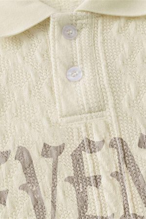 Concert Outfit Retro Letter Print Lapel Short Sleeve Polo Shirt