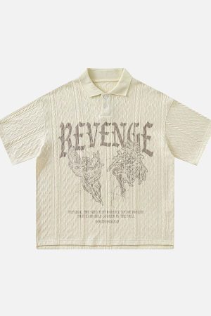 Concert Outfit Retro Letter Print Lapel Short Sleeve Polo Shirt