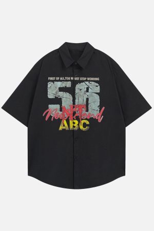 Concert Outfit Retro Letter Print Short Sleeve Shirt