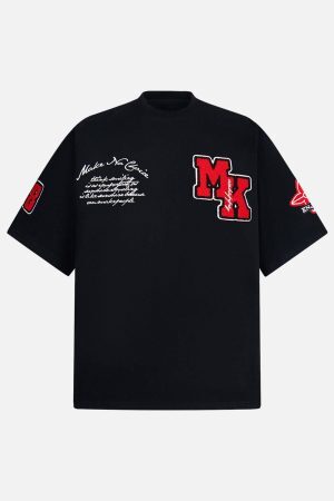 Concert Outfit Retro Motorcycle Style Heavy Patch Embroidered T-Shirt