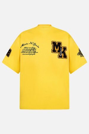 Concert Outfit Retro Motorcycle Style Heavy Patch Embroidered T-Shirt