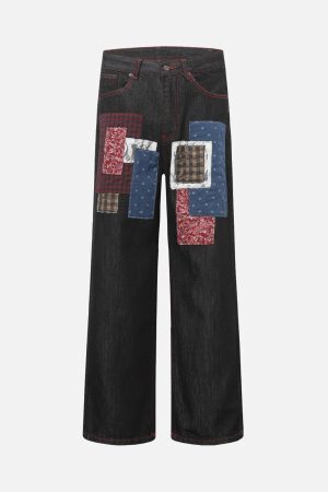 Concert Outfit Retro Patchwork Baggy Jeans