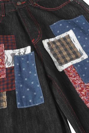 Concert Outfit Retro Patchwork Baggy Jeans