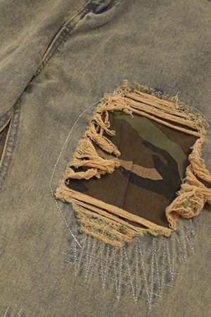 Concert Outfit Retro Patchwork Camouflage Flared Jeans