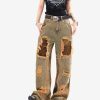 Concert Outfit Retro Patchwork Camouflage Flared Jeans
