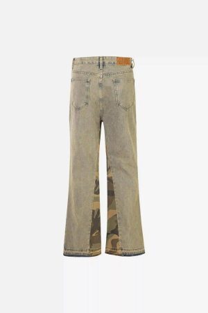 Concert Outfit Retro Patchwork Camouflage Flared Jeans