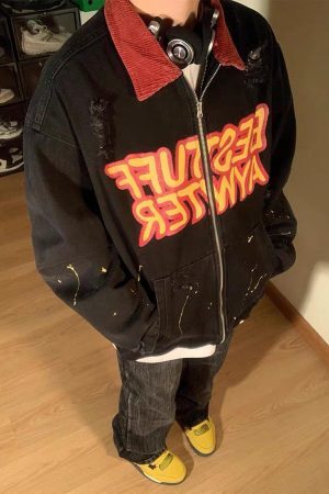 Concert Outfit Retro Patchwork Letter Denim Jacket