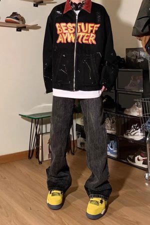 Concert Outfit Retro Patchwork Letter Denim Jacket