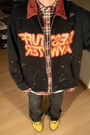 Concert Outfit Retro Patchwork Letter Denim Jacket