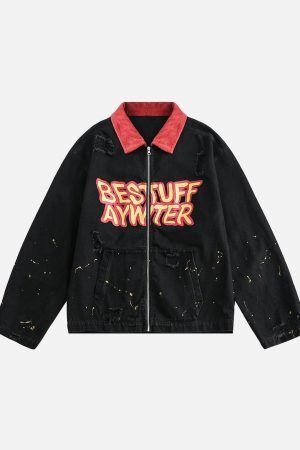 Concert Outfit Retro Patchwork Letter Denim Jacket