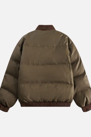 Concert Outfit Retro Patchwork Multi Pocket Puffer Bomber Jacket