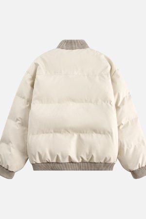 Concert Outfit Retro Patchwork Multi Pocket Puffer Bomber Jacket