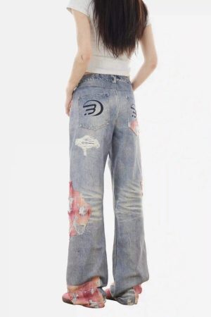Concert Outfit Retro Patchwork Street Jeans