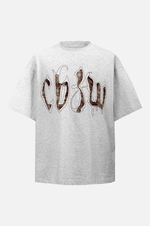 Concert Outfit Retro Plaid Letter Embroidered T-Shirt