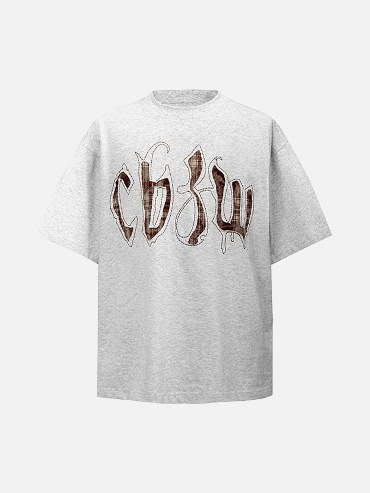 Concert Outfit Retro Plaid Letter Embroidered T-Shirt Concert Outfit Retro Plaid Letter Embroidered T-Shirt