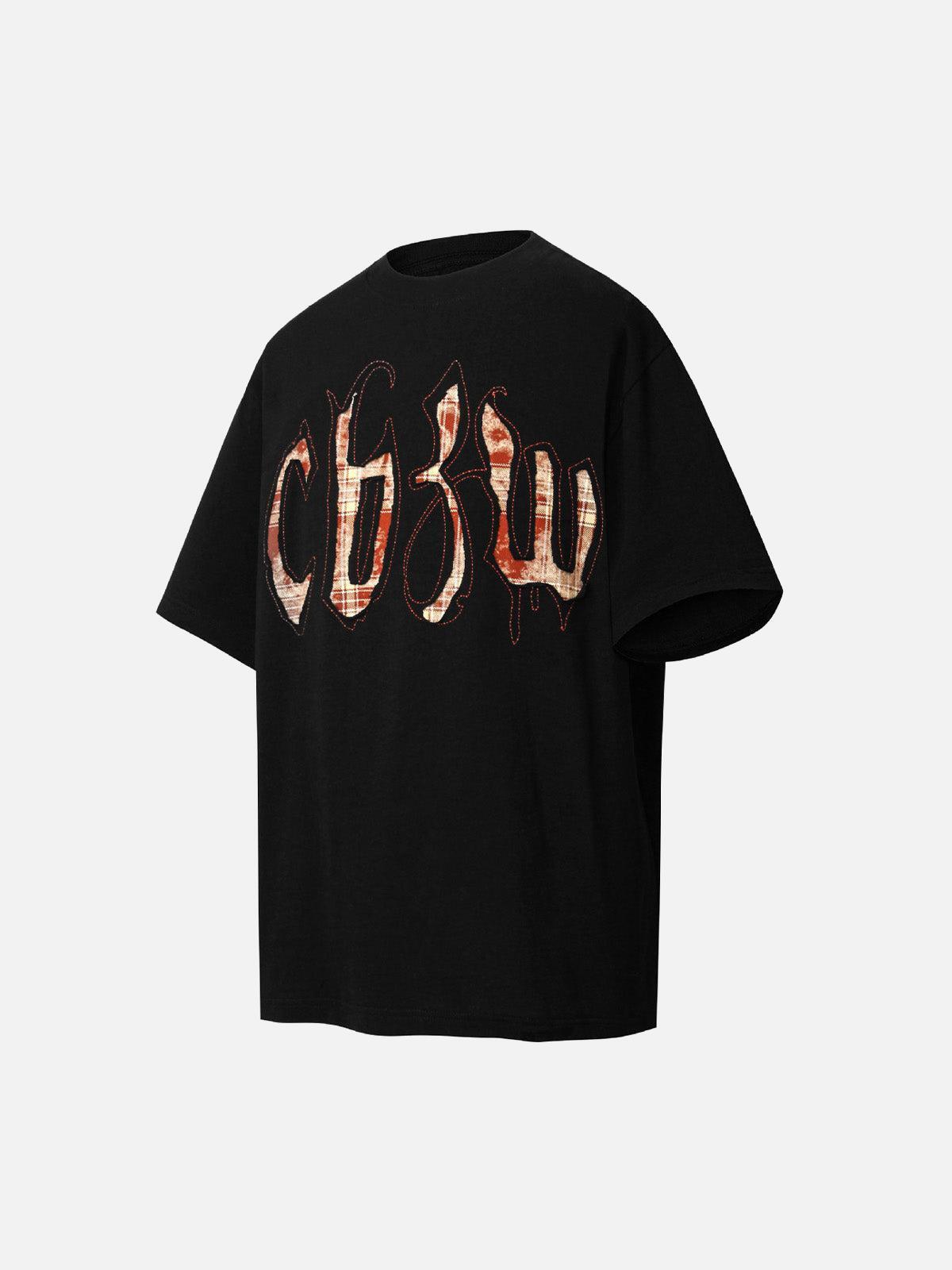 Concert Outfit Retro Plaid Letter Embroidered T-Shirt Concert Outfit Retro Plaid Letter Embroidered T-Shirt