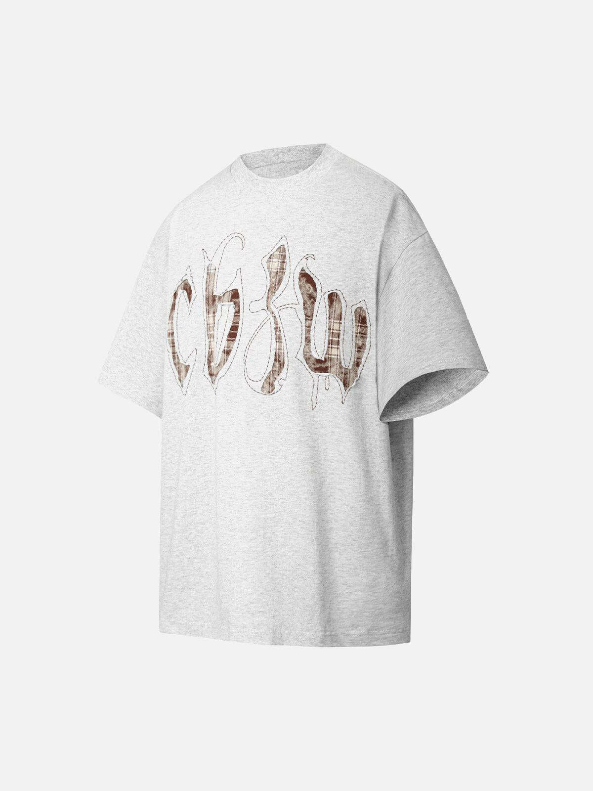 Concert Outfit Retro Plaid Letter Embroidered T-Shirt Concert Outfit Retro Plaid Letter Embroidered T-Shirt