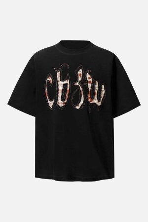 Concert Outfit Retro Plaid Letter Embroidered T-Shirt