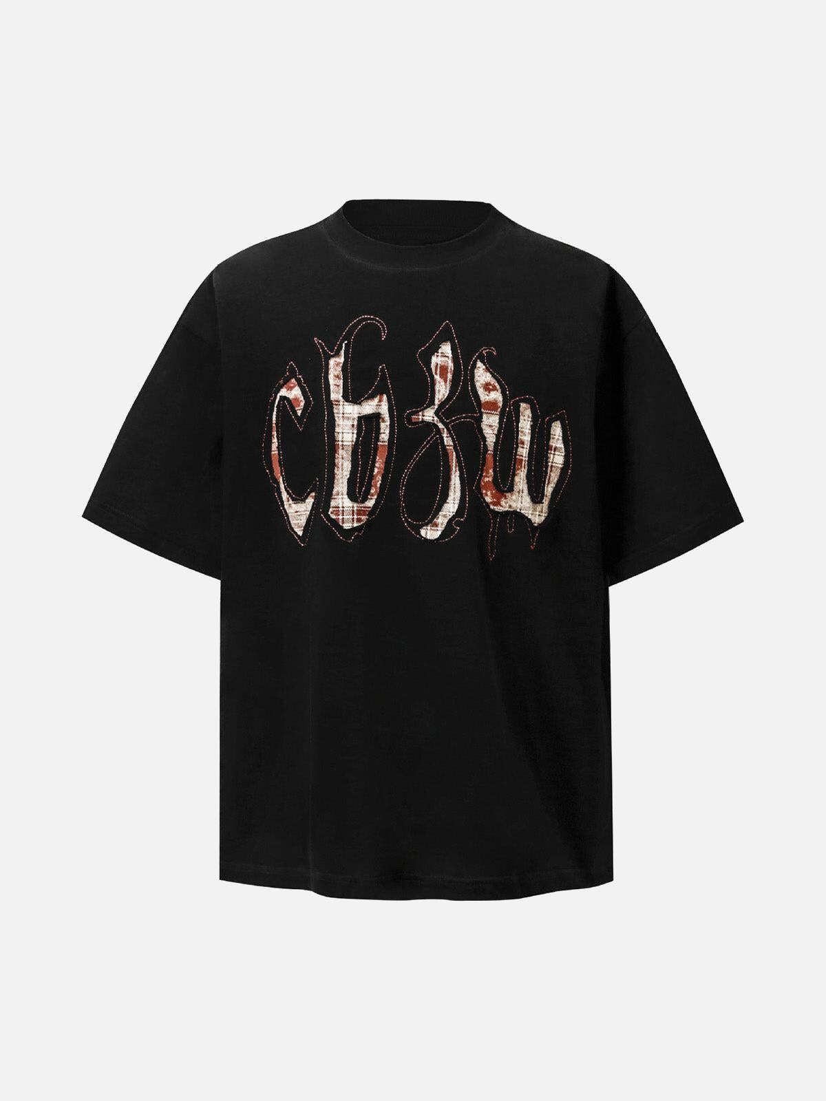 Concert Outfit Retro Plaid Letter Embroidered T-Shirt Concert Outfit Retro Plaid Letter Embroidered T-Shirt