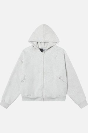 Concert Outfit Retro Plaid Lining Zip Up Hooded Sweatshirt