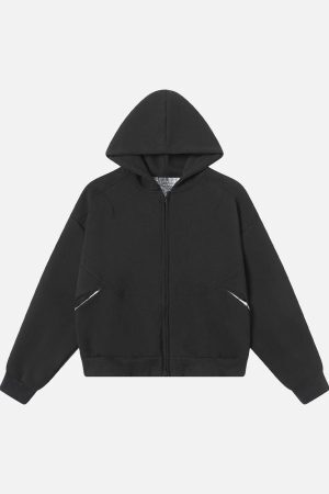 Concert Outfit Retro Plaid Lining Zip Up Hooded Sweatshirt