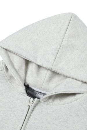 Concert Outfit Retro Plaid Lining Zip Up Hooded Sweatshirt