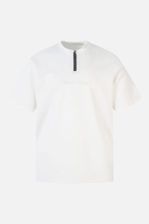 Concert Outfit Retro Quarter Zip Up Suede Embroidered T-Shirt