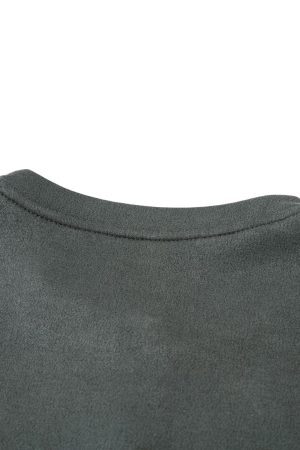 Concert Outfit Retro Quarter Zip Up Suede Embroidered T-Shirt