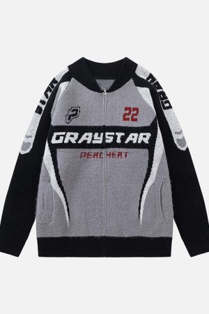 Concert Outfit Retro Racing Bomber Sweater Jacket