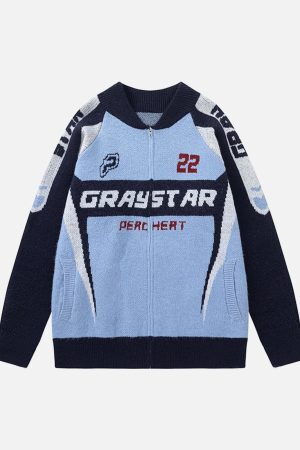 Concert Outfit Retro Racing Bomber Sweater Jacket