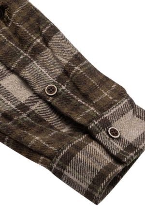 Concert Outfit Retro Ripped Patchwork Long Sleeve Plaid Shirt