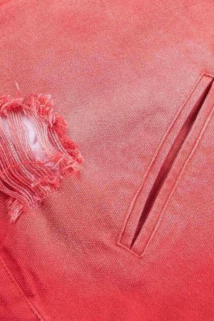 Concert Outfit Retro Ripped Washed Contrast Color Work Jacket