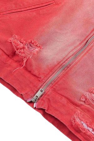 Concert Outfit Retro Ripped Washed Contrast Color Work Jacket