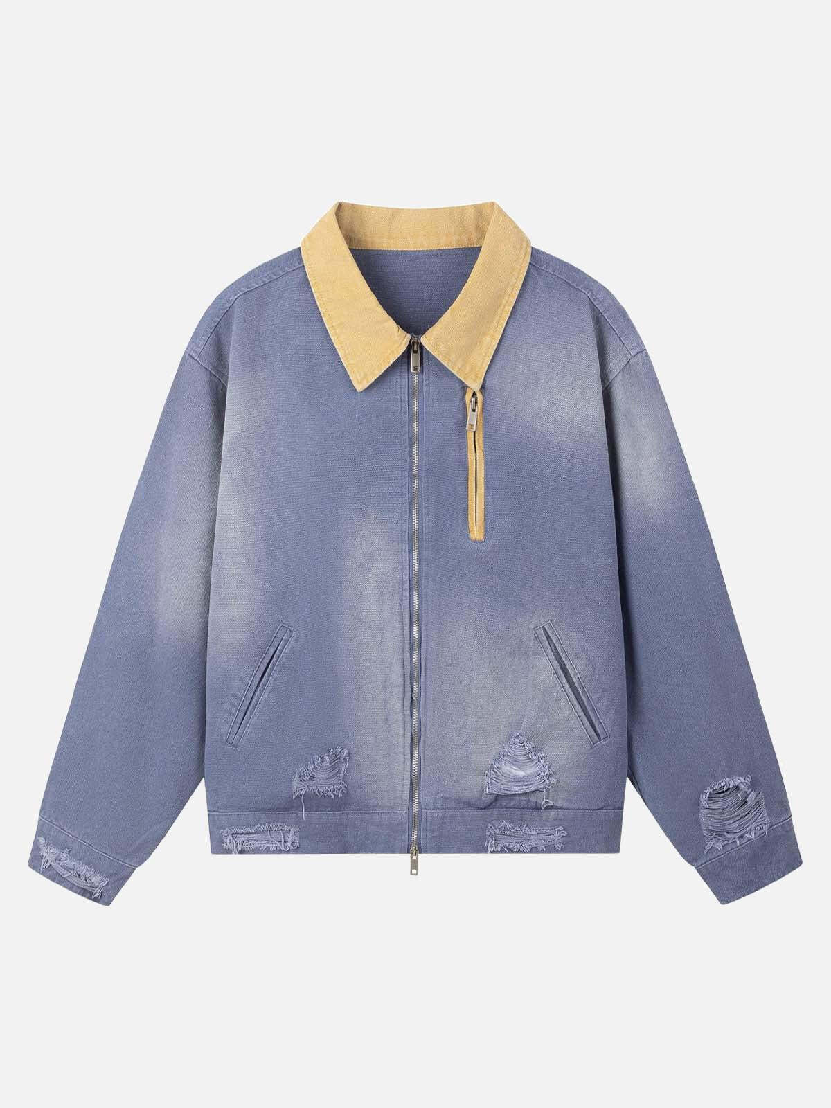Concert Outfit Retro Ripped Washed Contrast Color Work Jacket Concert Outfit Retro Ripped Washed Contrast Color Work Jacket