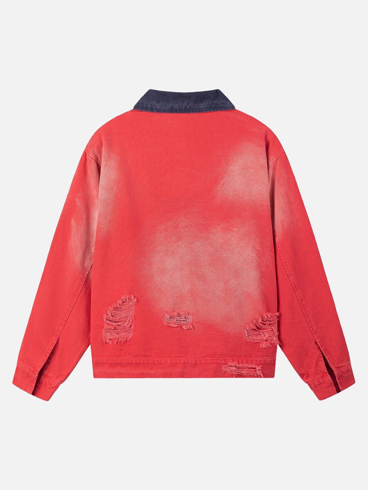 Concert Outfit Retro Ripped Washed Contrast Color Work Jacket Concert Outfit Retro Ripped Washed Contrast Color Work Jacket