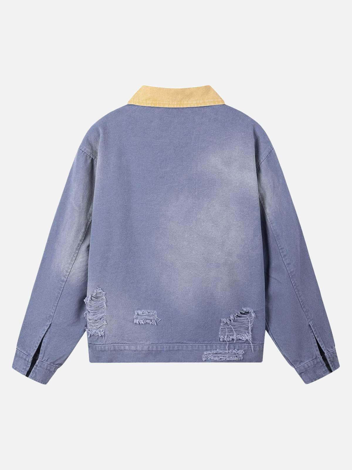 Concert Outfit Retro Ripped Washed Contrast Color Work Jacket Concert Outfit Retro Ripped Washed Contrast Color Work Jacket