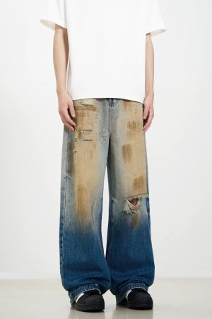 Concert Outfit Retro Ripped Washed Patina Street Hip-Hop Jeans