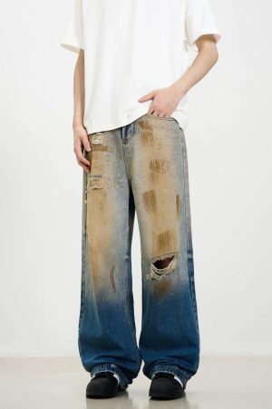 Concert Outfit Retro Ripped Washed Patina Street Hip-Hop Jeans